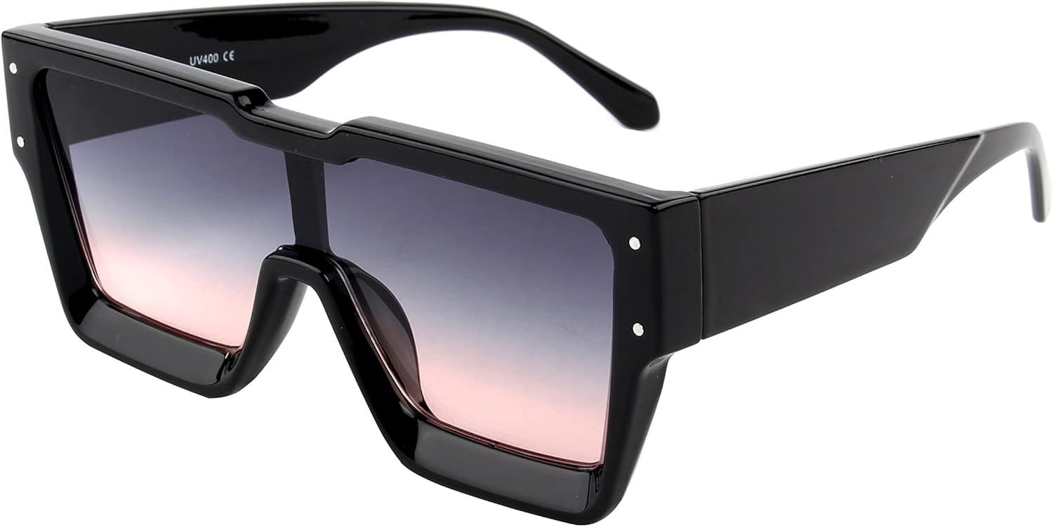 

Солнцезащитные очки KENBO большого размера для женщин и мужчин, модные квадратные солнцезащитные очки с цельными линзами, большие солнцезащитные очки, Black Frame - Gradiant Grey Lens