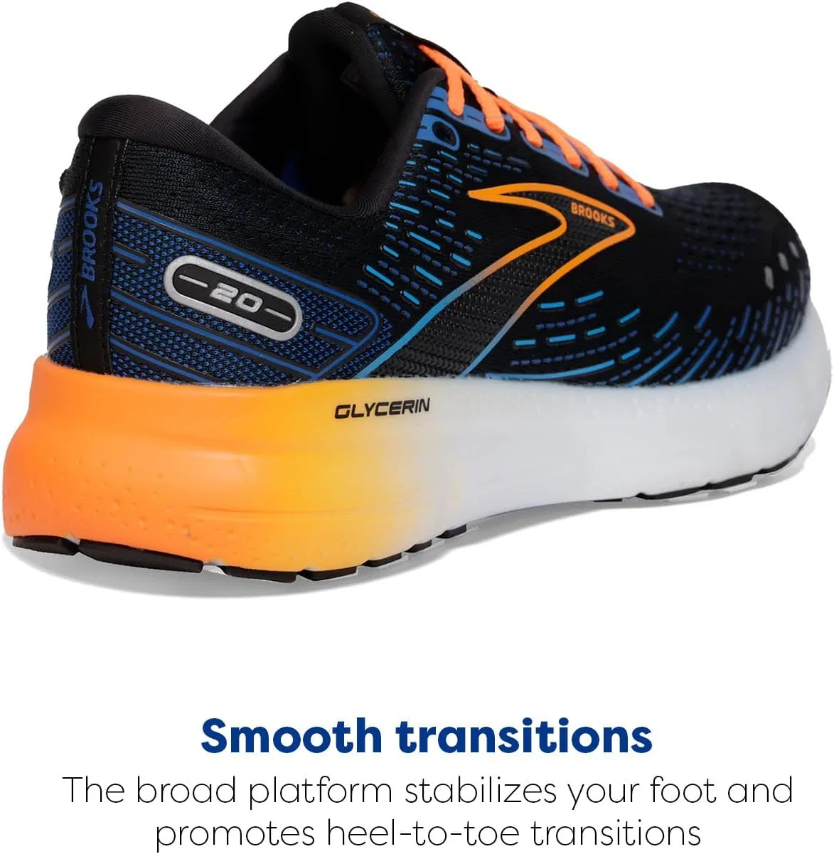 Мужские кроссовки Brooks Glycerin 20, Black, Classic, Blue, Orange — фото 3