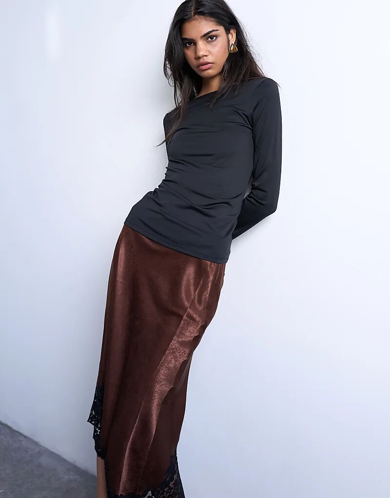 

Облегающий лонгслив Topshop с глубоким вырезом на спине и длинными рукавами, черный цвет