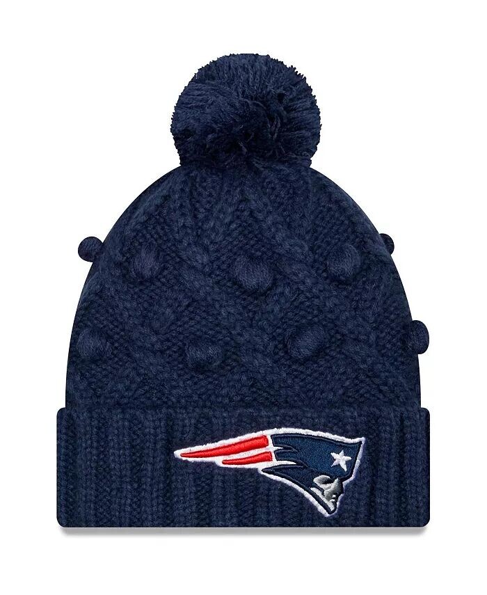 

Вязаная шапка с манжетами и помпоном для больших девочек Navy New England Patriots New Era