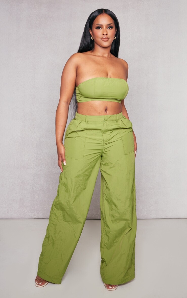 

PrettyLittleThing Легкие широкие брюки оливкового цвета с парашютом, Зеленый, PrettyLittleThing Легкие широкие брюки оливкового цвета с парашютом