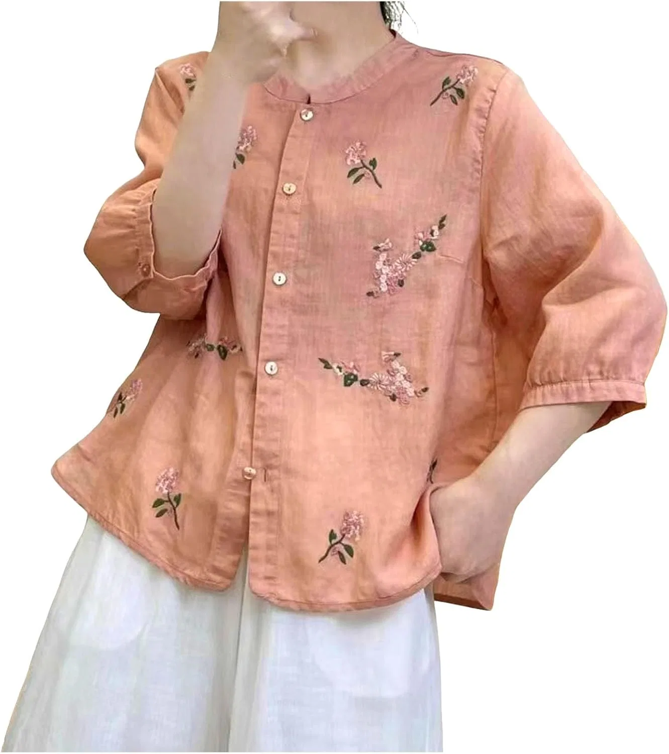 Блуза, легкая, женская, из коллекции Womens linen Shirts, красная