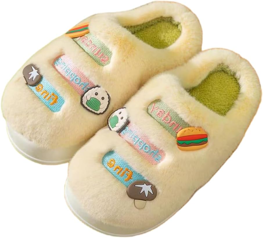 

CUZUDIN Милые пушистые тапочки для женщин и мужчин, уютные, теплые, с толстой подошвой, в парном стиле, повседневные, плюшевые, для дома и улицы, нескользящие, мягкие тапочки, желтый