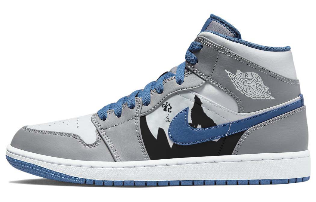 

Кроссовки Air Jordan 1 Vintage Basketball Shoes Women's High-top Grey/white/blue, светло-серый