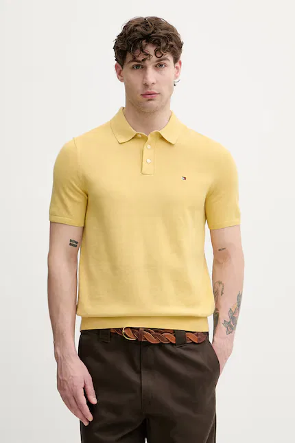 Поло из хлопка модель Polo Tommy Hilfiger, желтый