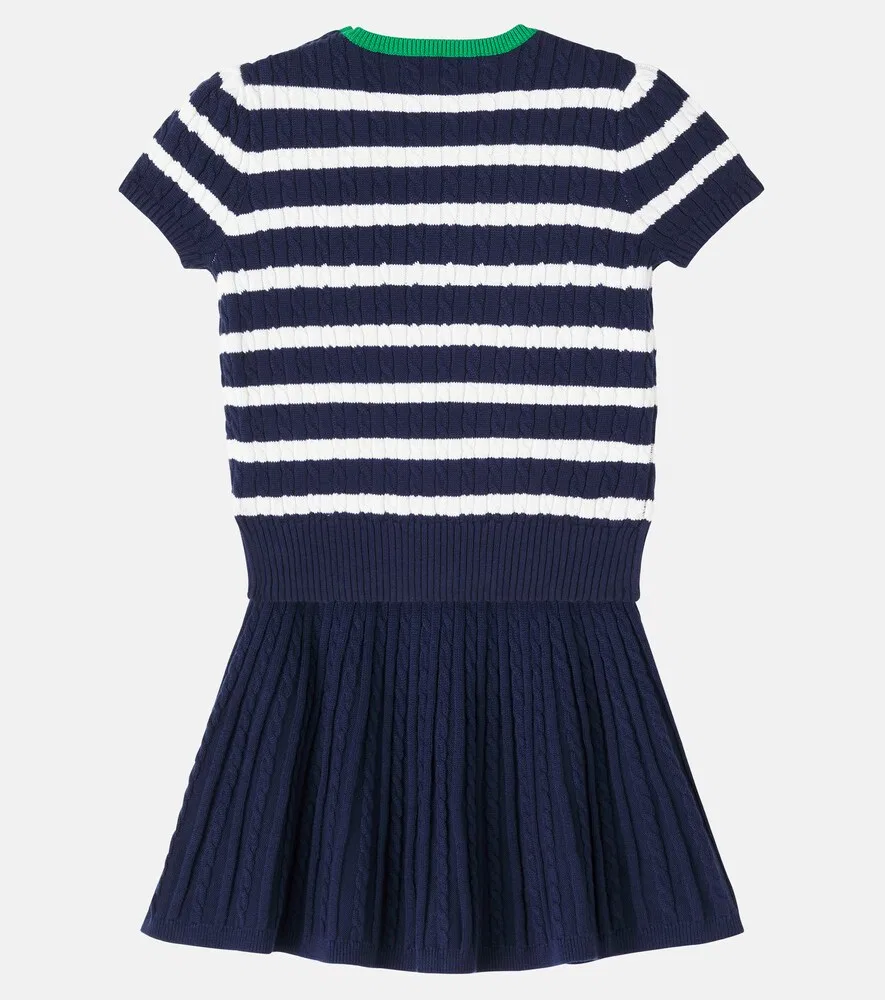 Комплект из вязаного хлопкового топа и юбки Polo Ralph Lauren Kids, синий — фото 2