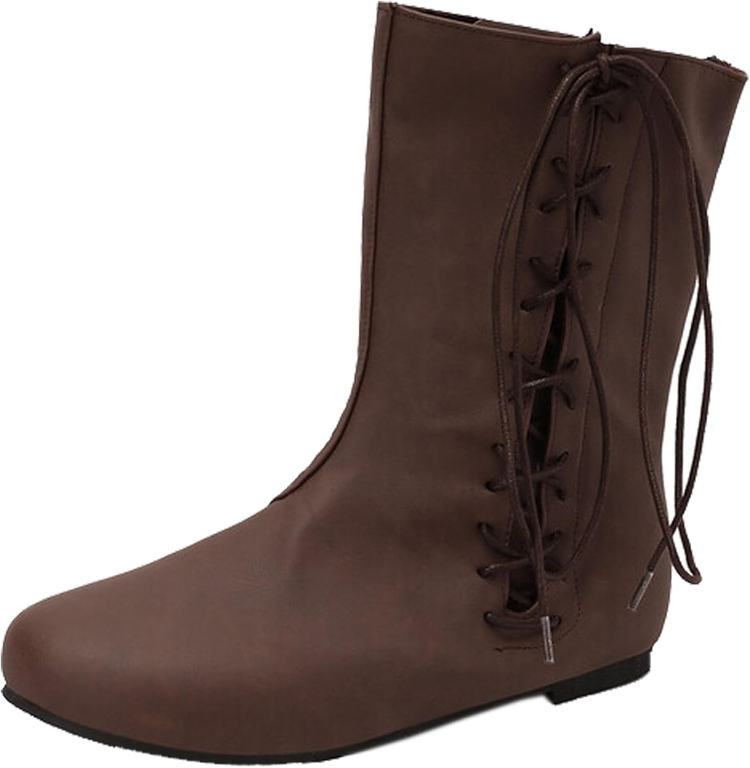 

Унисекс средневековые викинговые ботинки Мужские ренессансные косплей-боксы для Хэллоуина Готические викинговые пиратские ботинки из искусственной кожи с завязками Junqiako, коричневый