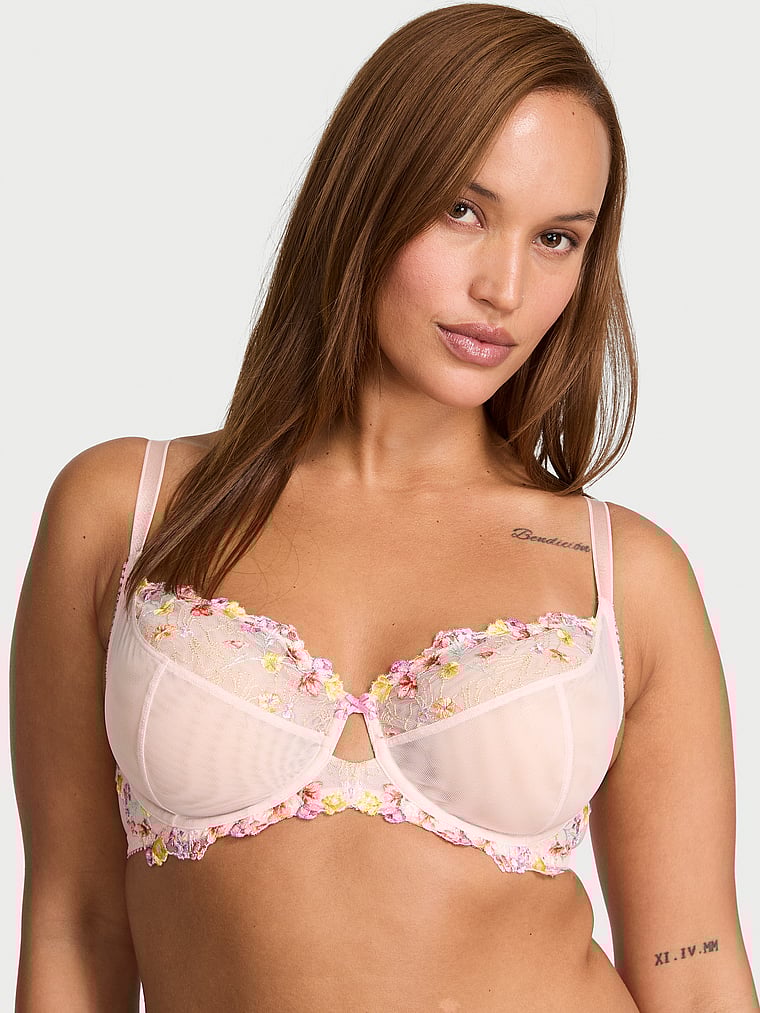 

Бюстгальтер без подкладки с цельными чашками и вышивкой Fabulous от Victoria's Secret Dream Angels, embroidery rainbow bloom