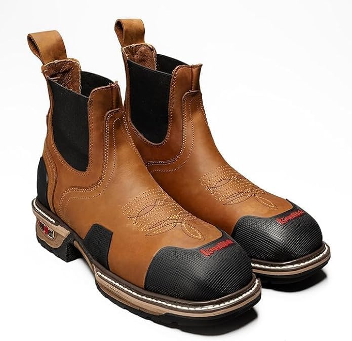 Ботинки King Welt Buffalo 6 KW3161 Short/Chelsea из натуральной премиальной кожи, западного стиля, рабочие, без шнурков, с стальным носком, прочная конструкция, квадратный носок, защита носка и пятки от истирания Generic, Honey — фото 4