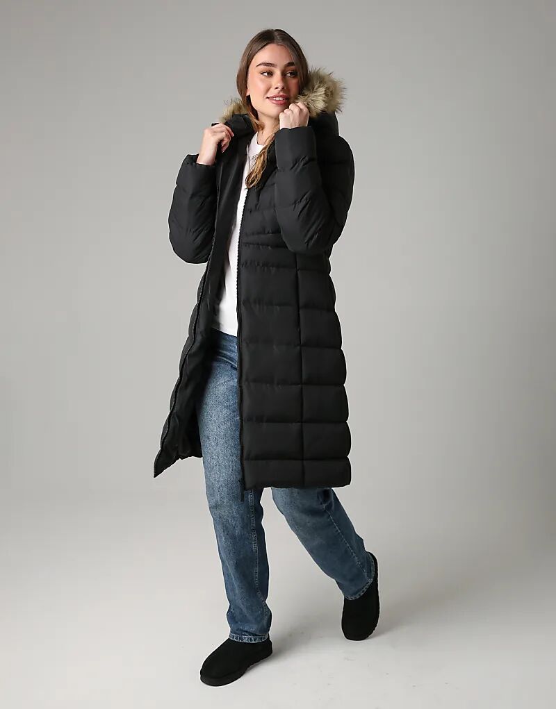 

Утепленная парка миди French Connection с капюшоном из искусственного меха черного цвета