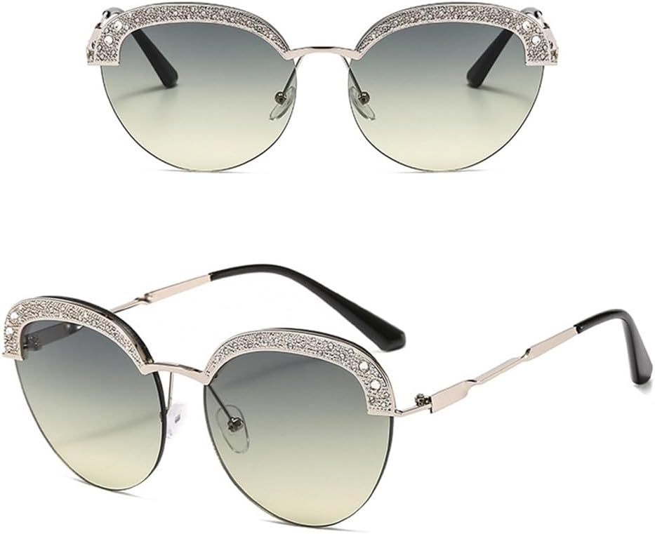 

Круглые солнцезащитные очки для женщин, бриллиантовая полуободковая оправа из сплава, градиентные линзы, металлические петли, защита от УФ-излучения UV400, m1383 Generic, M-1385