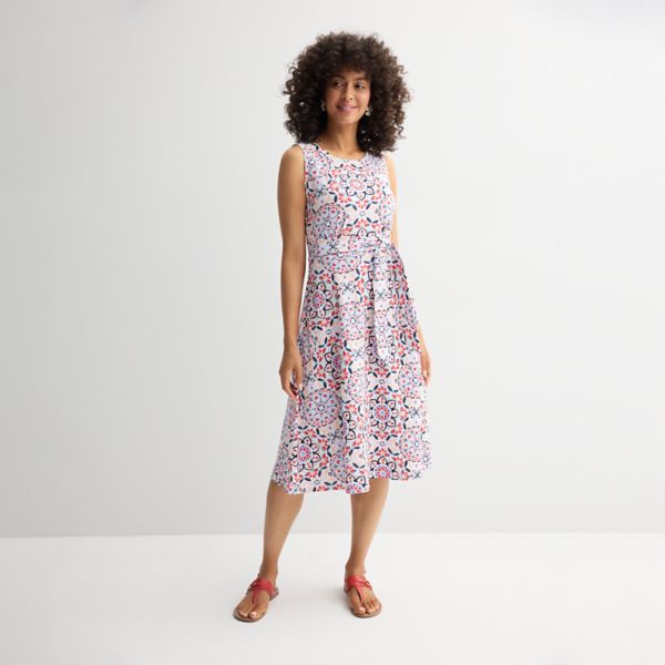 

Женское платье с поясом в стиле "fit & flare" Croft & Barrow, цвет peach fancy medallion