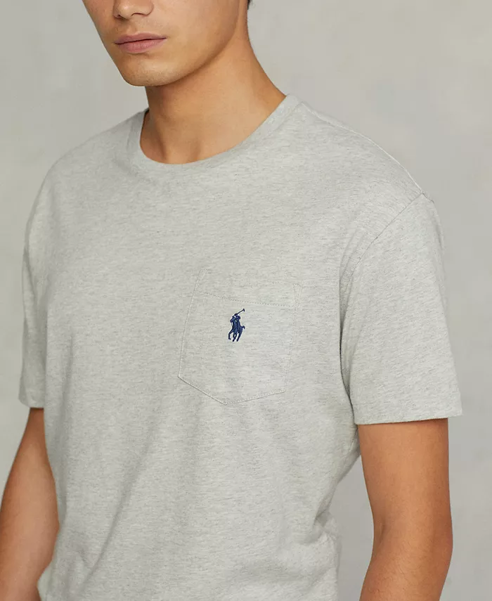 Мужская классическая футболка с карманом и круглым вырезом Polo Ralph Lauren, серый — фото 4