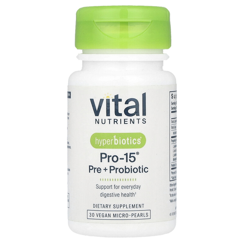 

Vital Nutrients, Hyperbiotics, Pro-15, пре + пробиотик, 30 веганских микрогранул