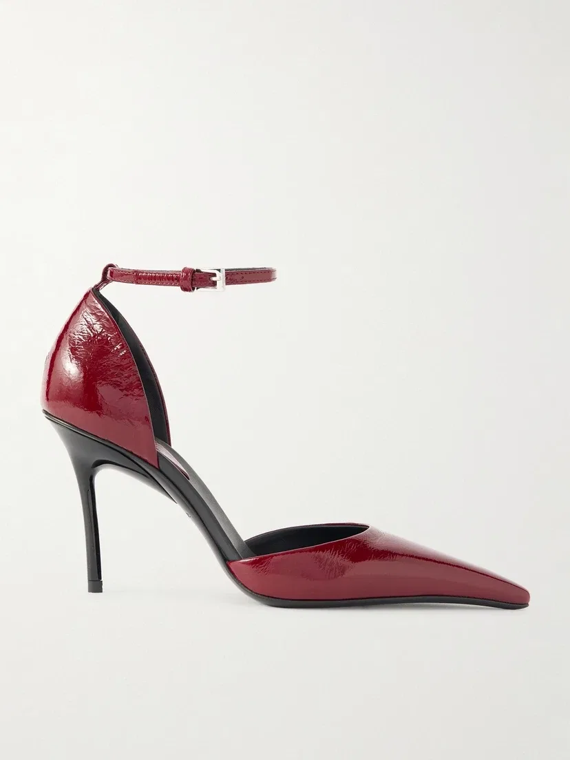 Alaïa D'Orsay, сапоги на каблуке 90, из глянцевой текстурированной кожи, бордовый