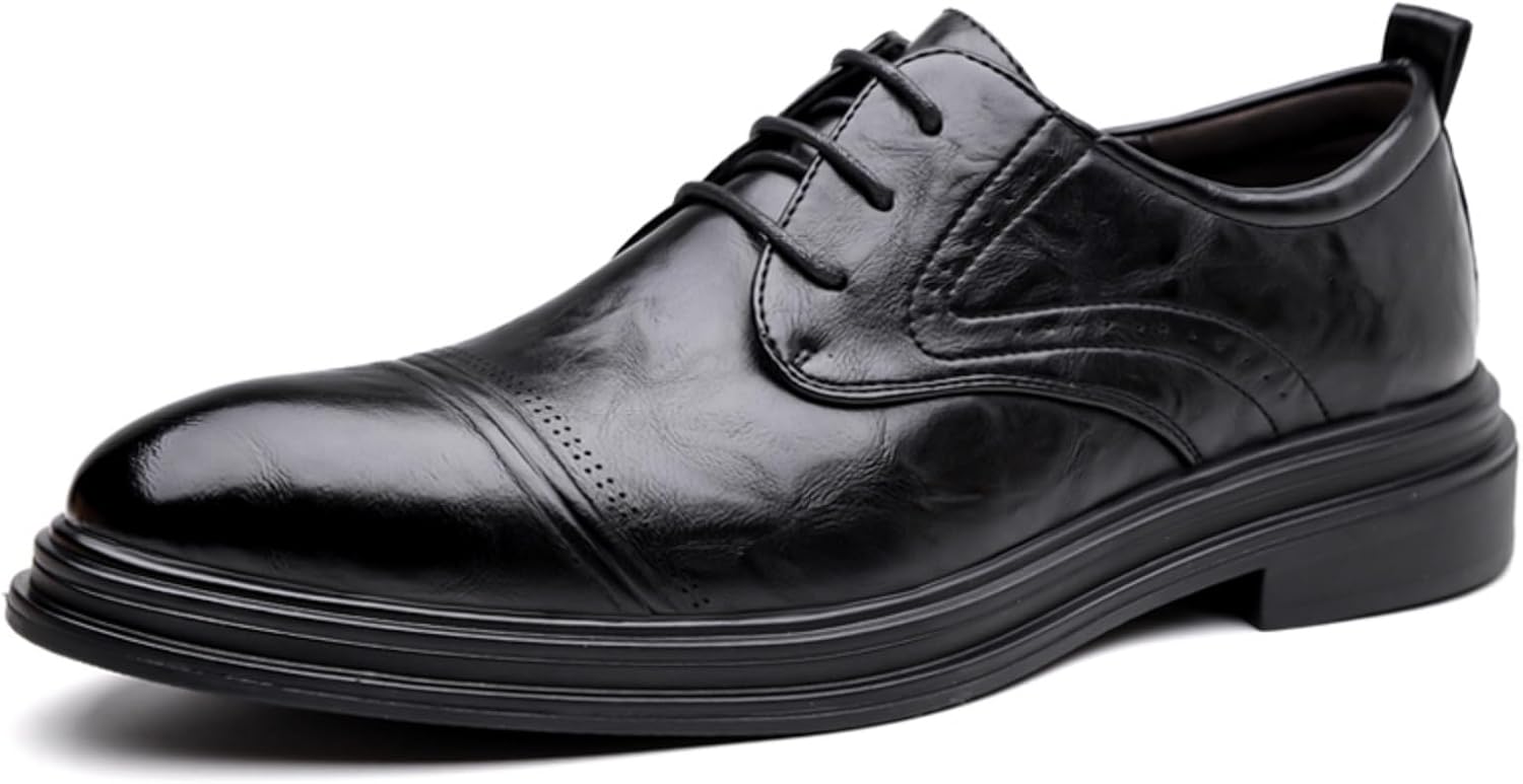 

Мужские броги из кожи с шнуровкой, оксфорды, туфли с носком типа кап, крыльями, низкие, противоскользящие, повседневные дерби для делового, формального, вечернего или праздничного наряда Qwuieoin, черный