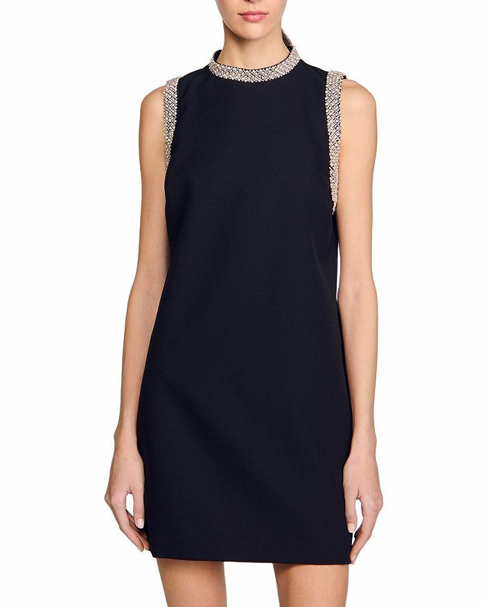 

Короткое платье с отделкой из страз Sandro, черный