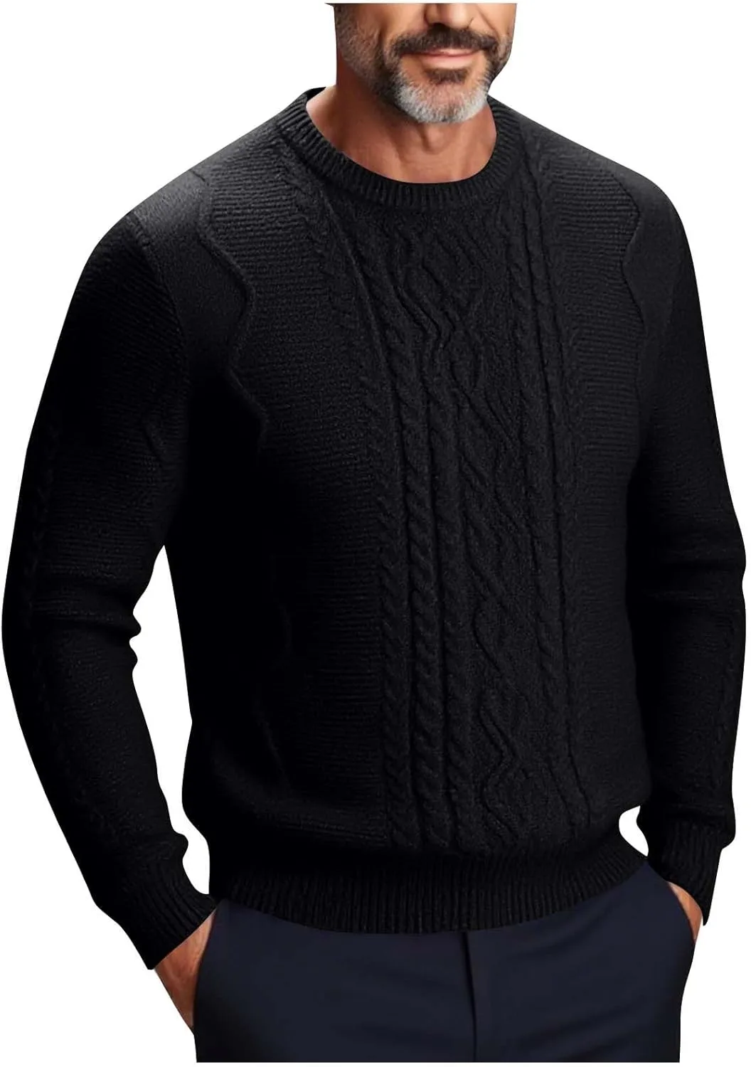 

Мужской оверсайз свитер с длинным рукавом и круглым вырезом QUNPIU