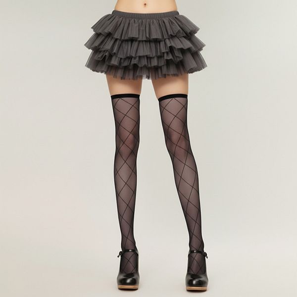 

Женские чулки до бедра с ажурным ромбовидным узором и мягкой эластичной посадкой Anna-Kaci