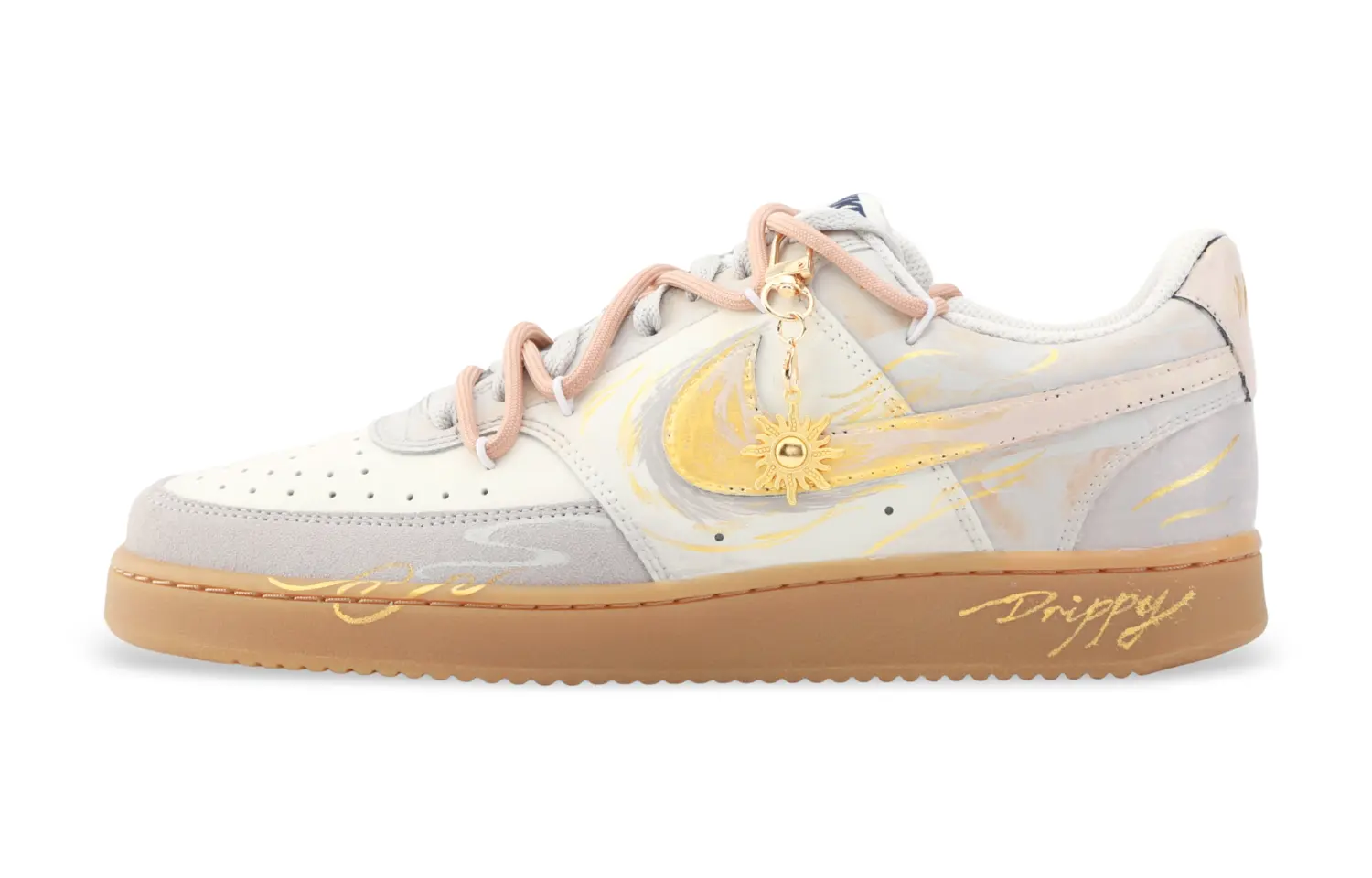

Nike Кроссовки Court Vision 1 Drippy Golden Feather Mystic Realm, износостойкие, низкие, для скейтбординга, мужские, бежево-золотые