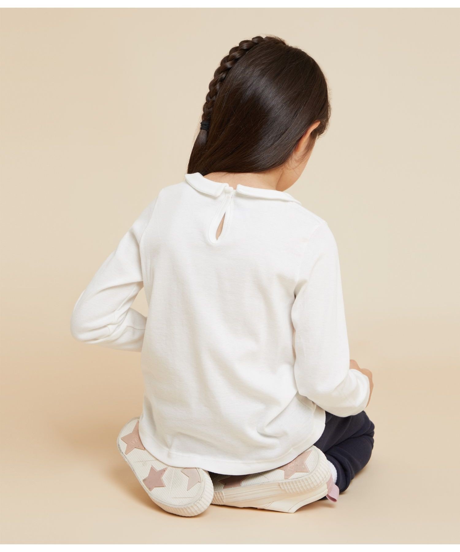Футболка с длинными рукавами и воротником PETIT BATEAU, Off white — фото 3