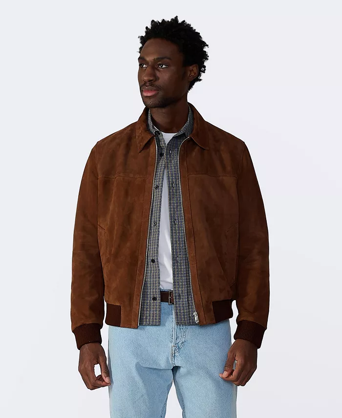 

Мужская замшевая куртка-бомбер Men's Suede Bomber Jacket Furniq UK, коричневый