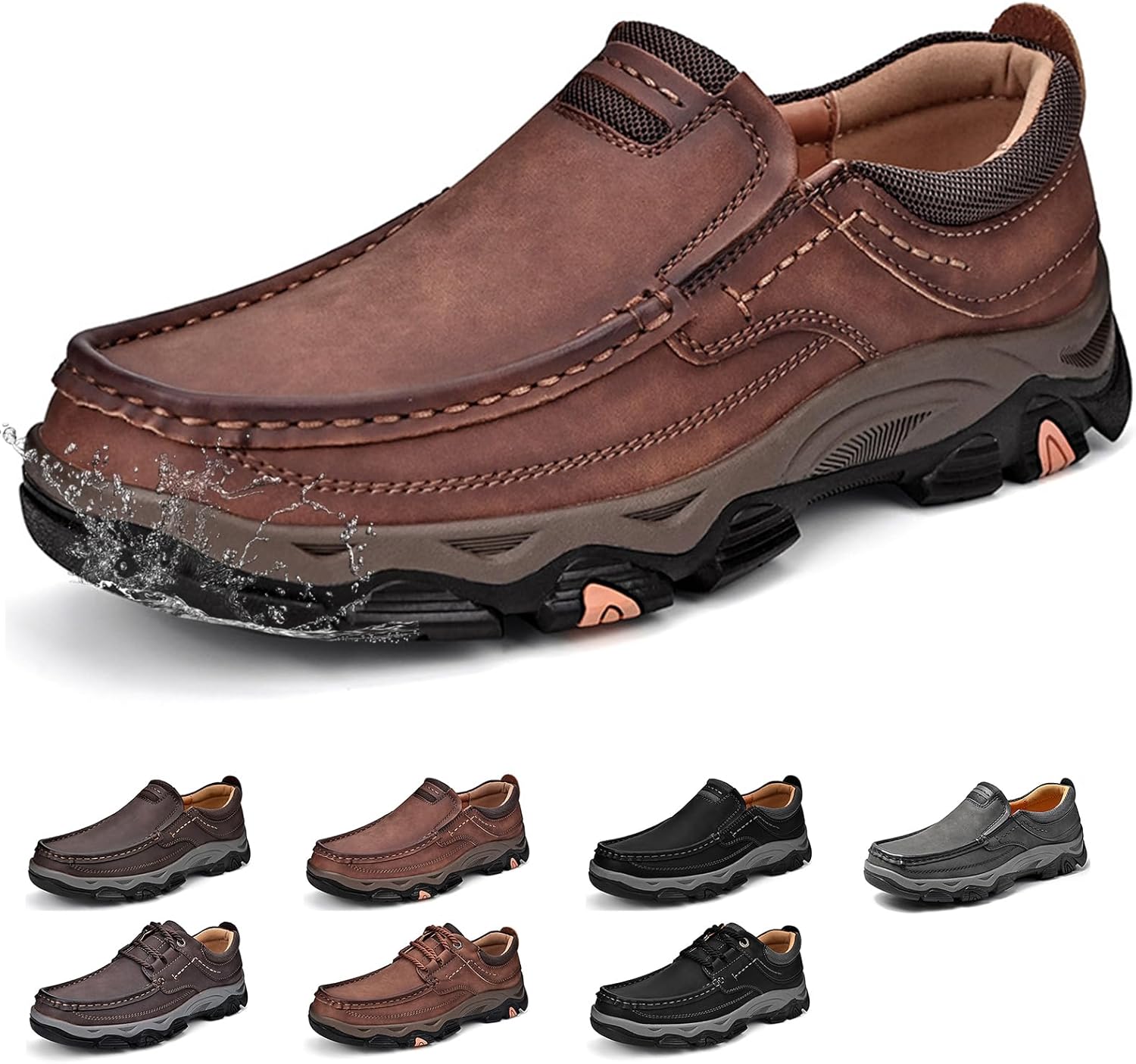 

Мужские мокасины с противоскользящей подошвой, водонепроницаемые, легкие, дышащие кожаные кроссовки для ходьбы, удобные повседневные и для вождения Generic, светло-коричневый