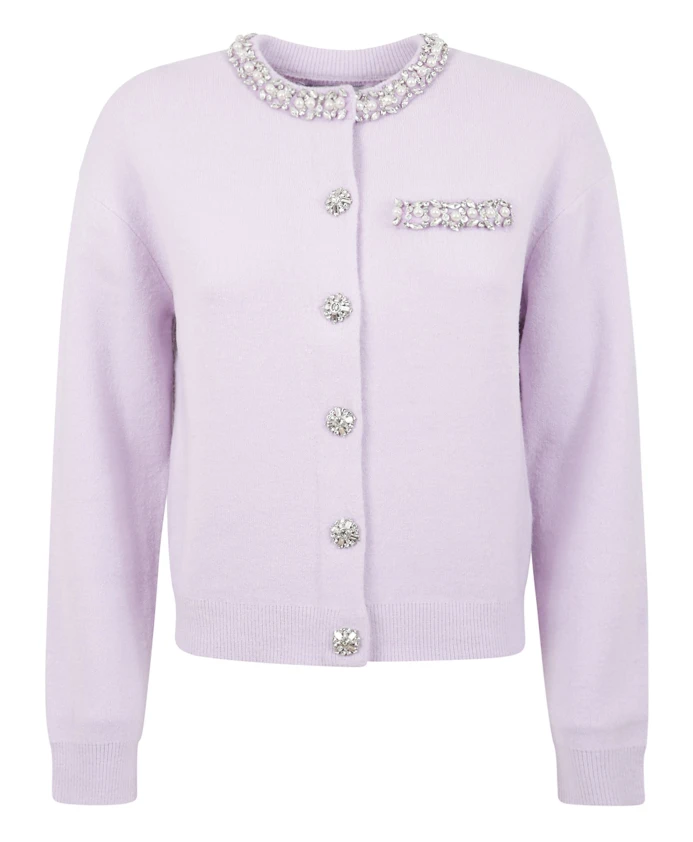 

Элегантный кардиган с кристаллами Self Portrait, фиолетовый