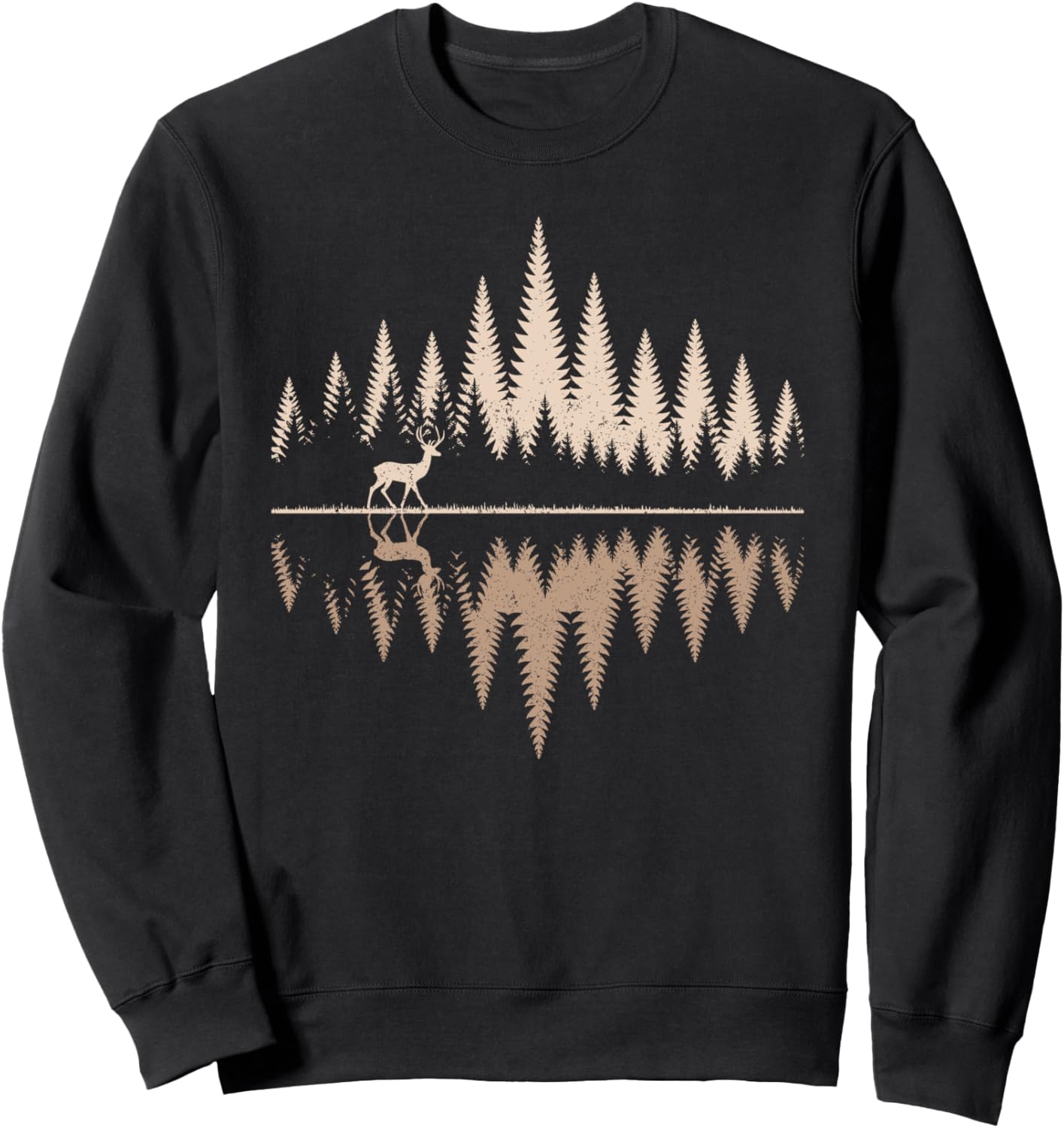 

Олень, дикая природа на открытом воздухе, отражение леса и деревьев, толстовка с изображением оленя Nature & Animal Themed Designs & Graphics, черный