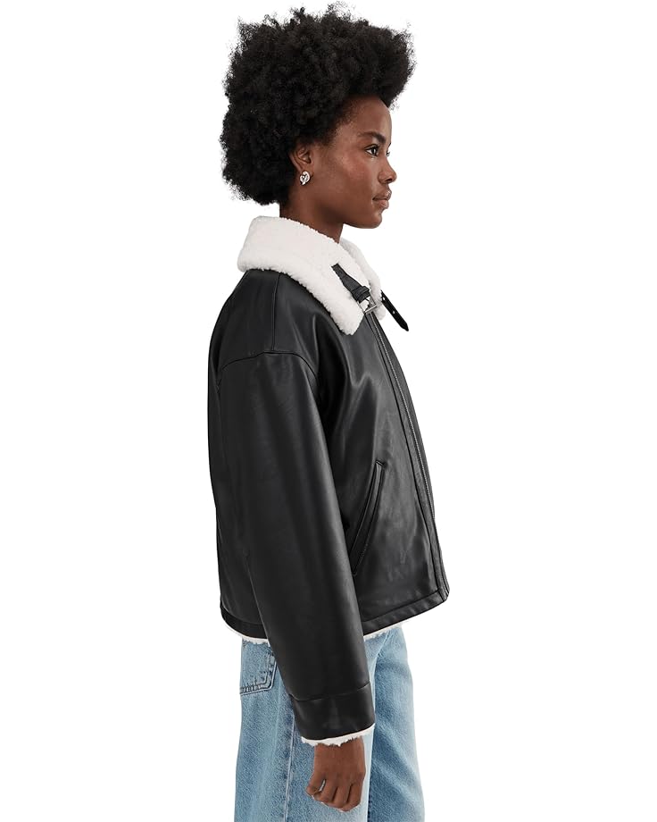 Женская куртка Levi's Reversible Sherpa Faux Leather Shorty, Black/Cream — фото 3
