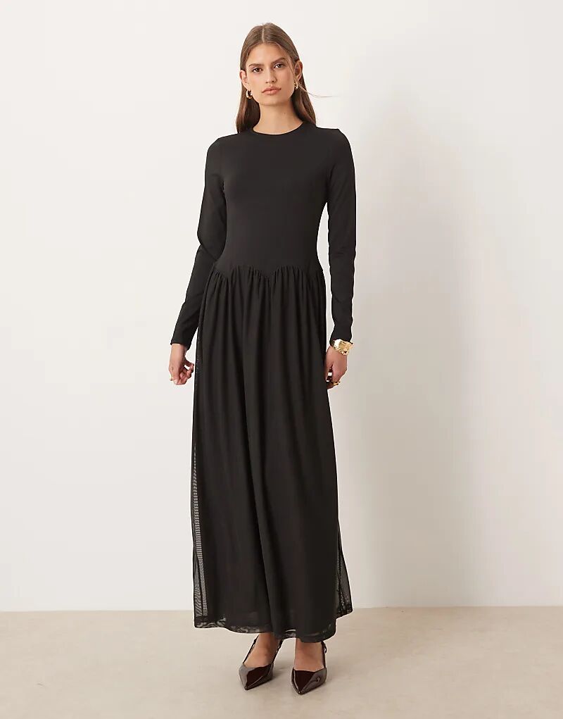 

Платье миди ASOS DESIGN с вырезом-лодочкой и фигурной талией, черное