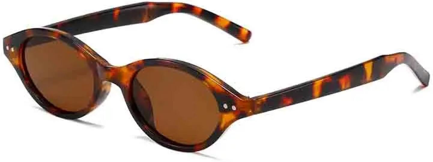 

Модные роскошные солнцезащитные очки маленького овального размера для женщин, в стиле ретро, ​​для мужчин, с заклепками, защита от УФ-излучения UV400 TOIPASTN, Leopard Brown