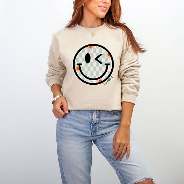 

SWSmiley клетчатый смайлик - женский графический свитшот Simply Sage Market, Dust