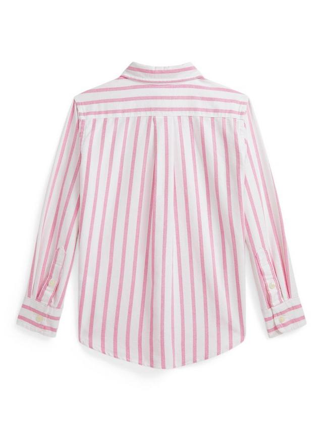 Детская поло из хлопка с длинным рукавом и полосками Ralph Lauren, Pink/White — фото 2