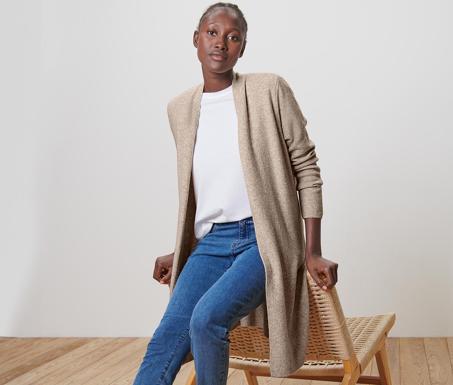 

Открытый длинный кардиган Tchibo, крапчатый бежевый