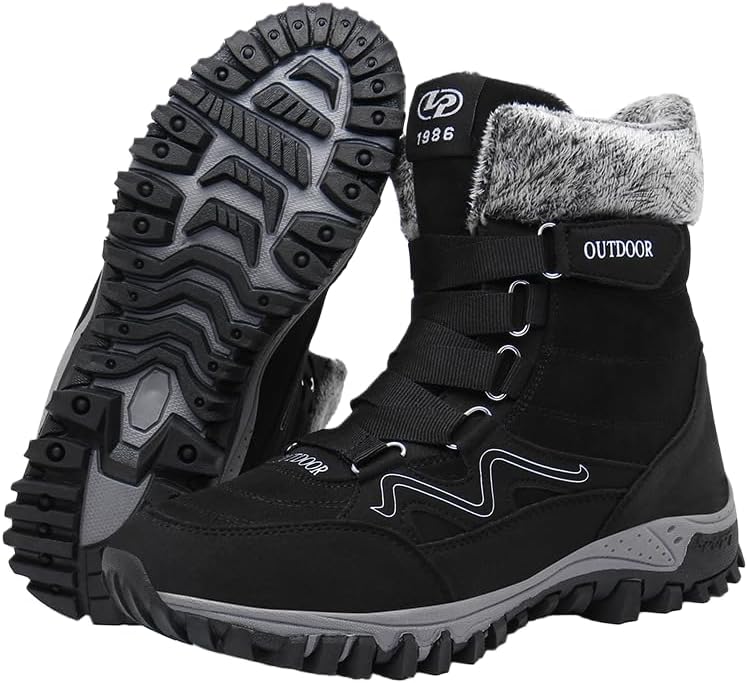 

Мужские зимние сапоги до середины икры, водонепроницаемые, теплые, с флисовой подкладкой, для походов, нескользящие, для работы на улице и альпинизма Txlkgqw, черный