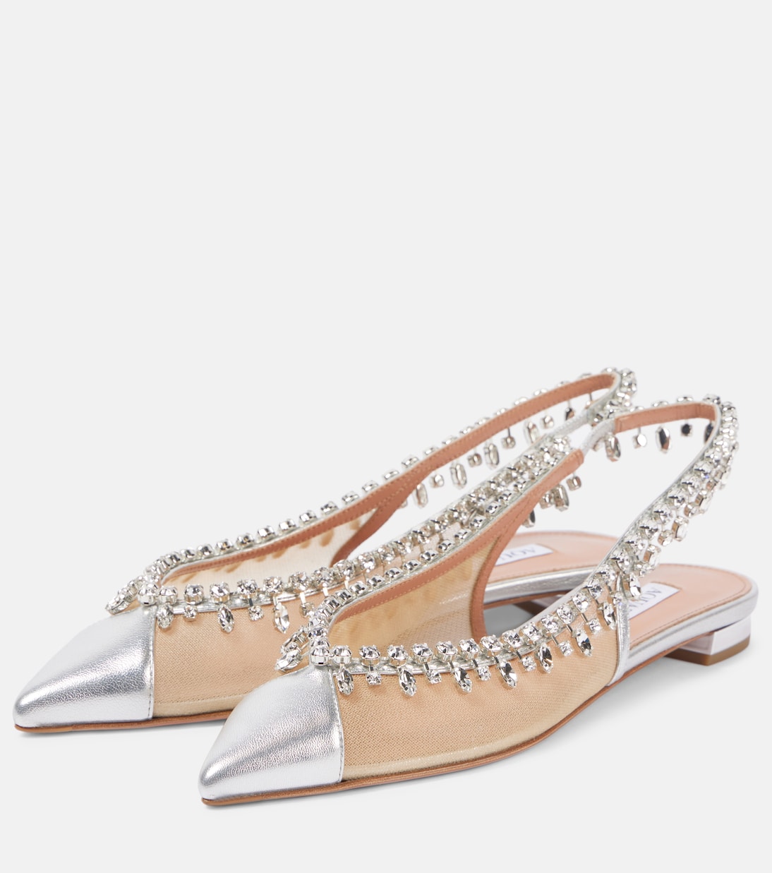 Туфли с открытой пяткой и сетчатым принтом Temptation Crystal Aquazzura, серебряный — фото 4