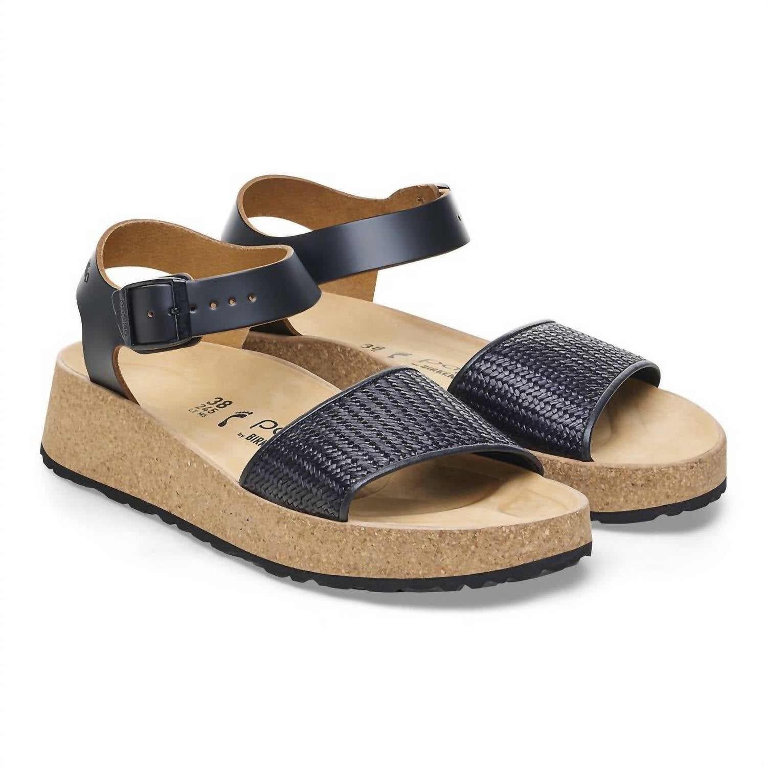 Женские сандалии Glenda из рафии и кожи - средний/узкий размер, черные Birkenstock — фото 3