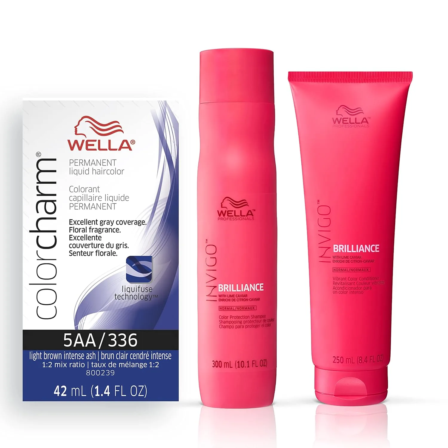 Набор для окрашивания и ухода Wella Professionals Invigo Brilliance, для тонких окрашенных волос, с защитой цвета, 5AA Светлый коричневый интенсивный пепельный