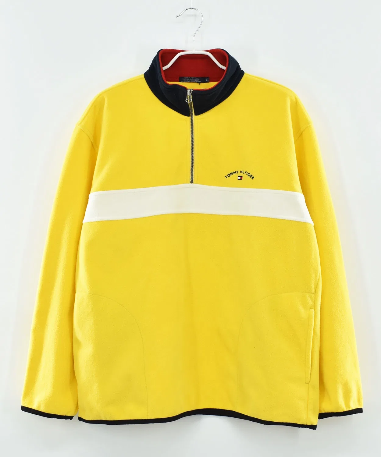 Винтажный флисовый пуловер Tommy Hilfiger с полузастежкой, желтый