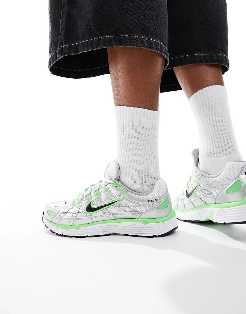 

Кроссовки унисекс Nike P-6000 в цвете «металлик серебристый» и «зеленый»