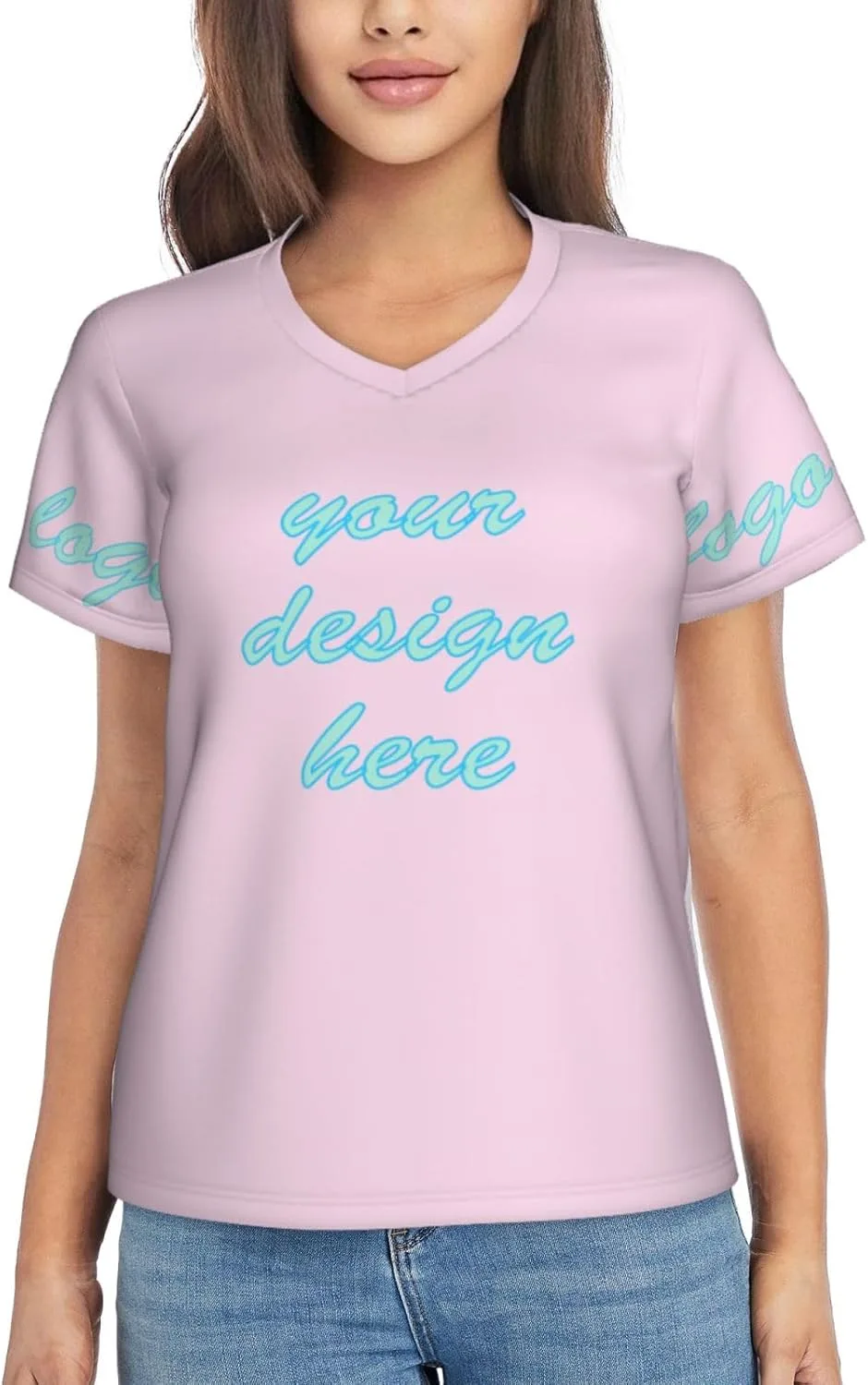 Футболка женская Custom Shirt с V-образным вырезом, влагоотводящая