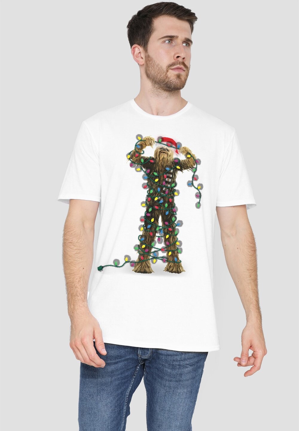 

Футболка с принтом CHRISTMAS CHEWBACCA TANGLED LIGHTS Star Wars, белый