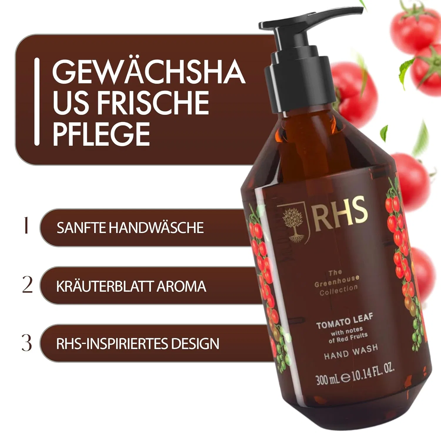 Жидкое мыло для рук RHS Greenhouse Tomato Leaf с базиликом, яблоком и сандалом, 300 мл The Somerset Toiletry Company Limited — фото 4