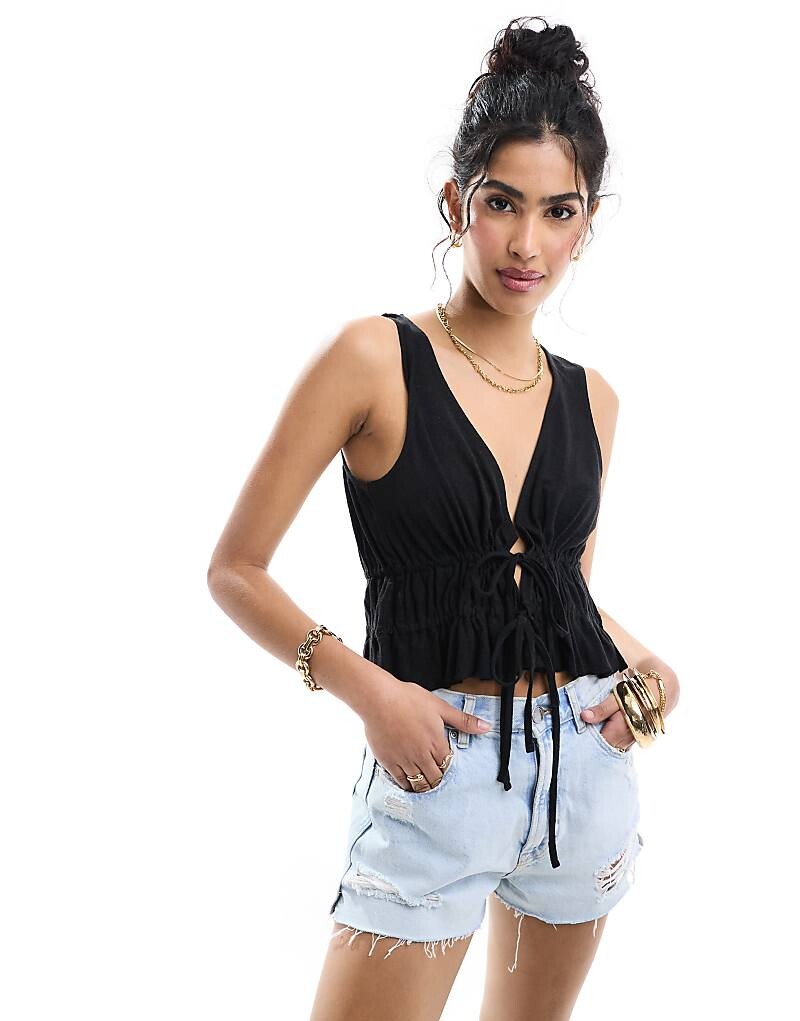 

ASOS DESIGN – Летний топ из искусственного льна Black Tie спереди