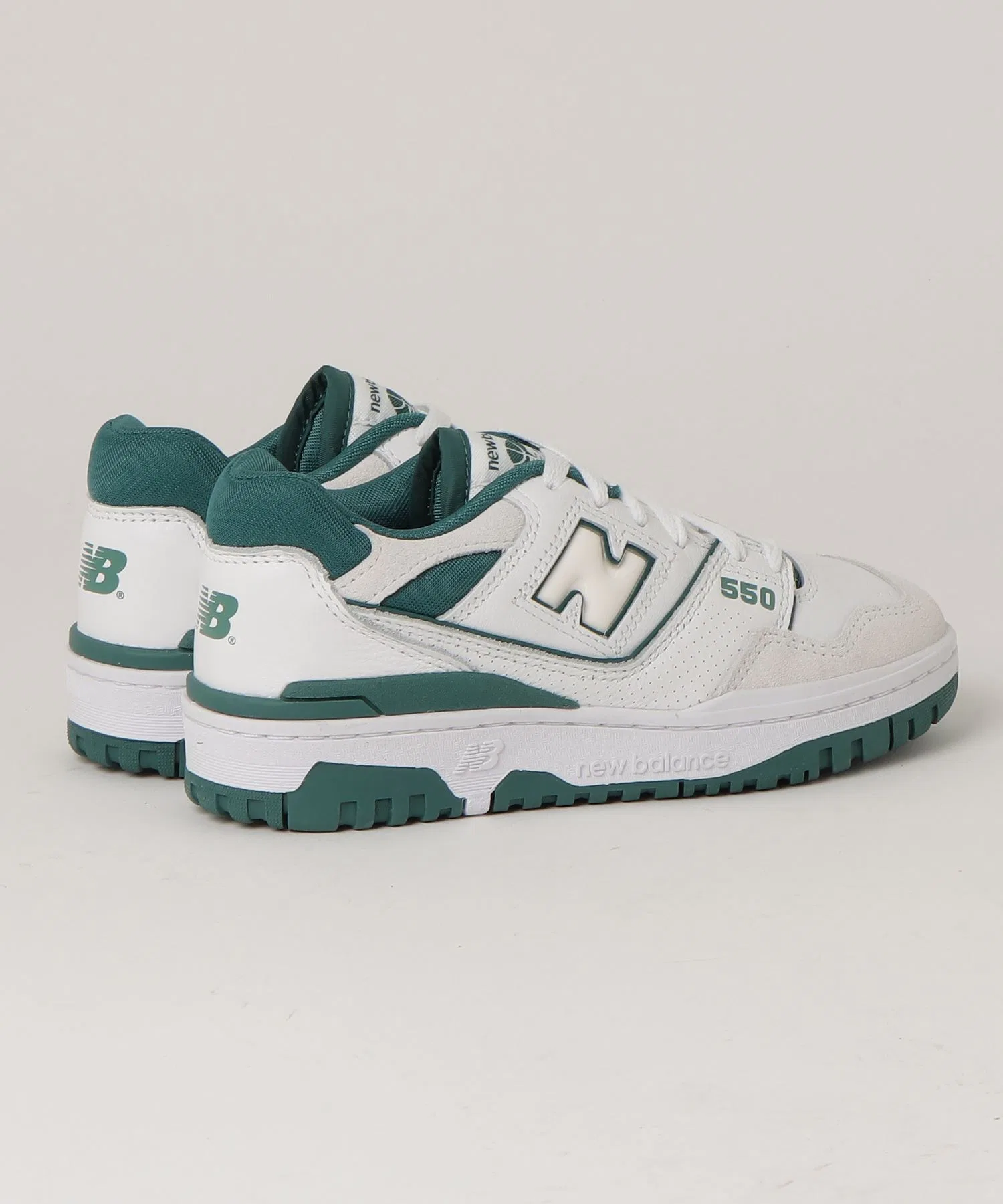 Мужские кроссовки New Balance 550 белые с зелёным — фото 2