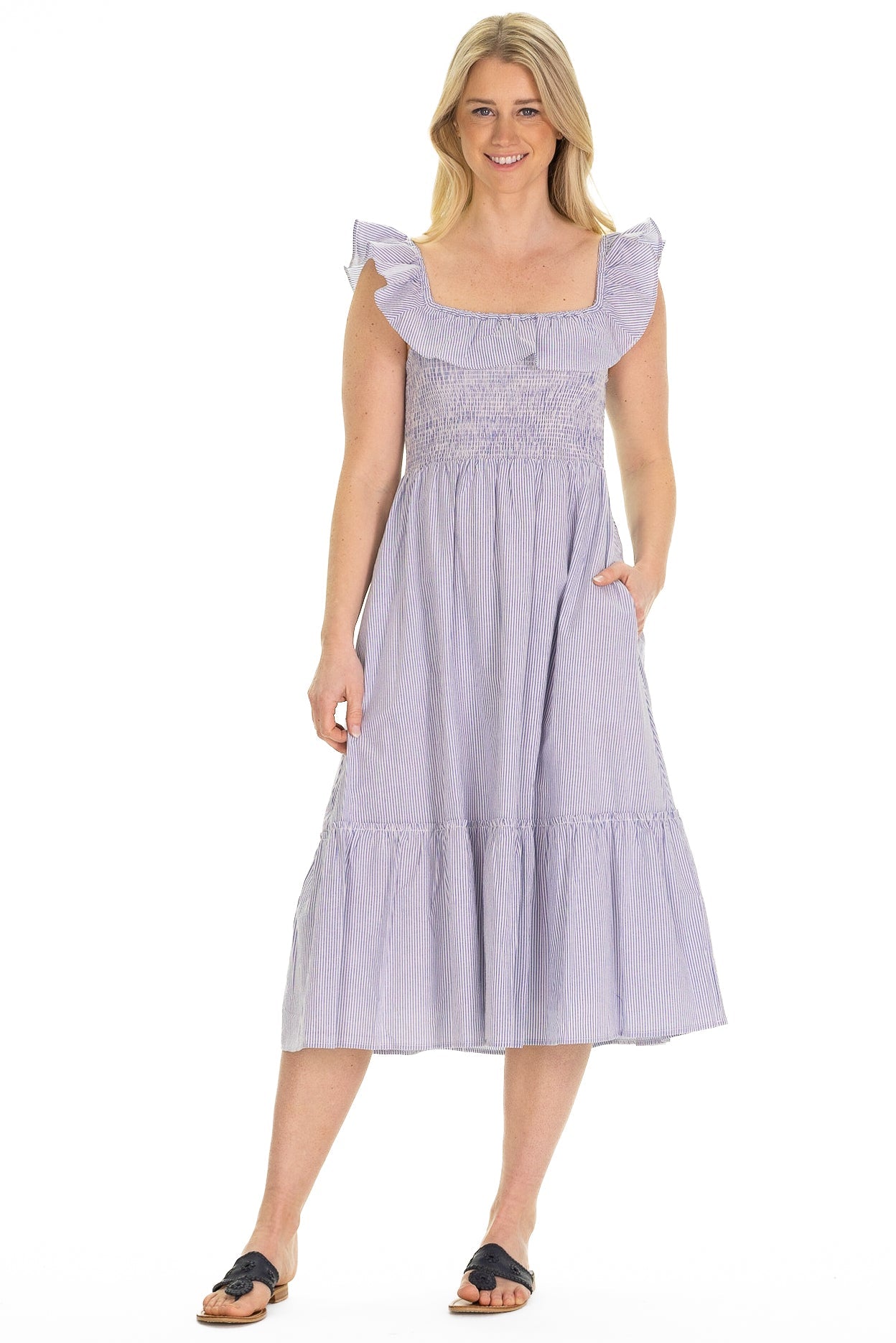 

Платье Fleur из синего сирсакера Duffield Lane