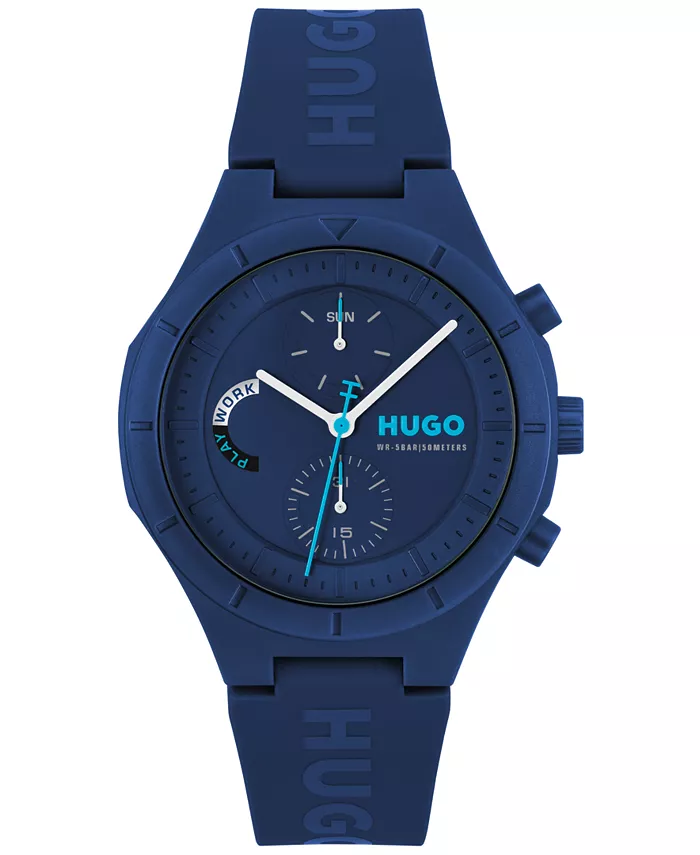 

Мужские многофункциональные часы Lit Multi Quartz с синим силиконовым ремешком, 44 мм Hugo Boss