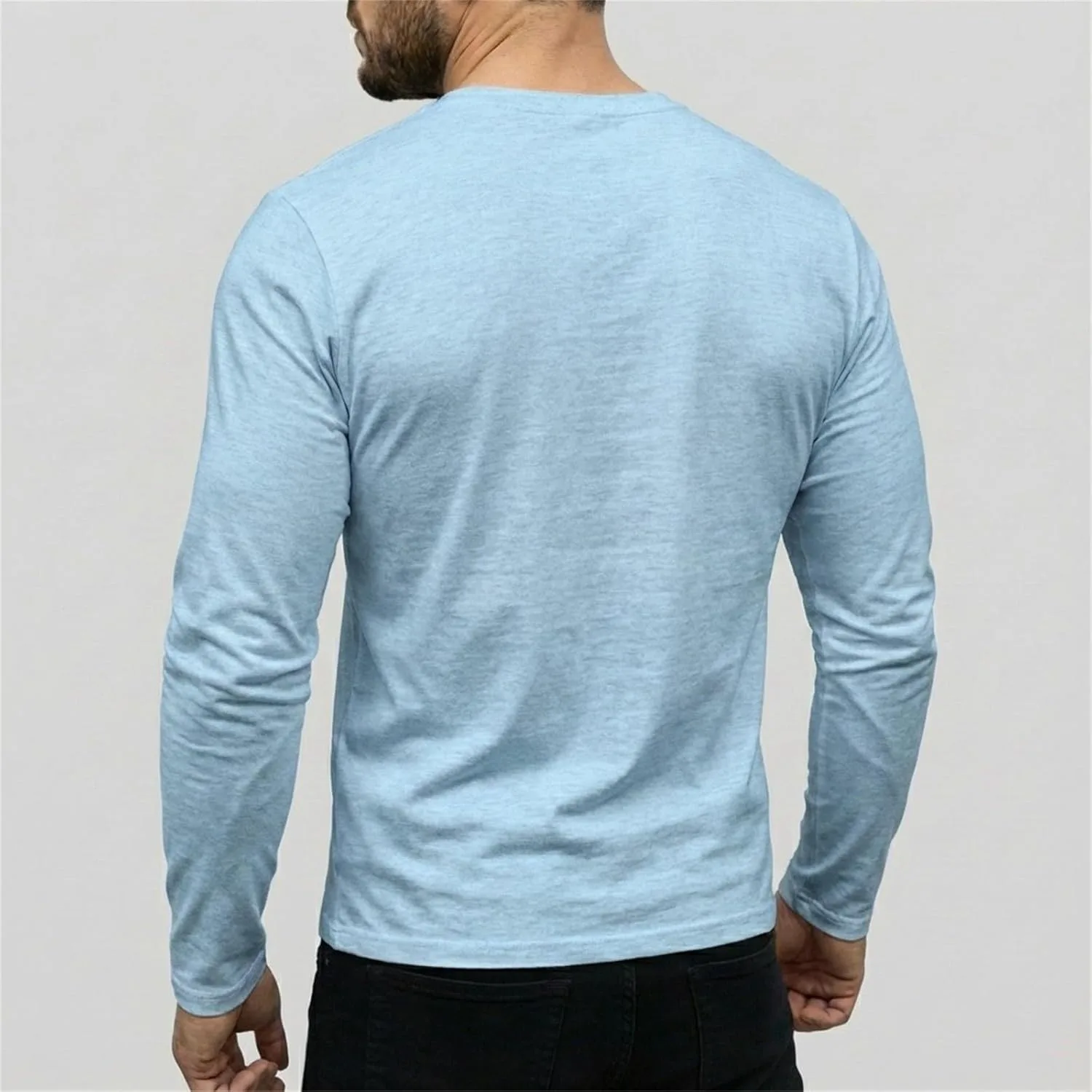Мужская футболка с длинным рукавом Slim Fit Crewneck, базовая, однотонная, мягкая, влагоотводящая, легкая, спортивная Generic, светло-голубой — фото 3