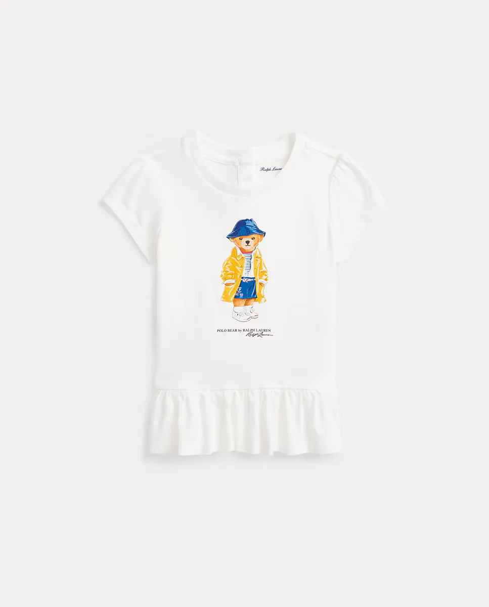 

Хлопковая футболка для девочки с медведем-поло Polo Ralph Lauren, белый